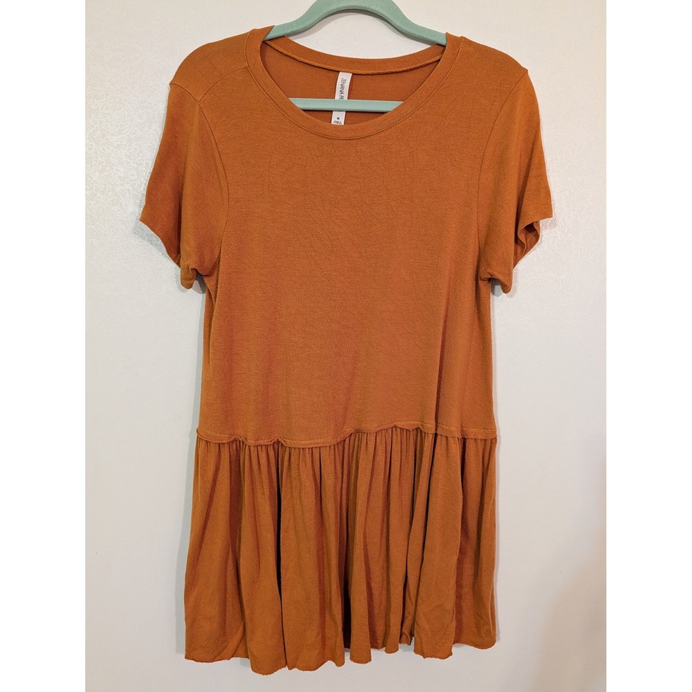 Zenana Premium Womens Rust Orange Babydoll Peplum Tunic Top RT-1260P Size M